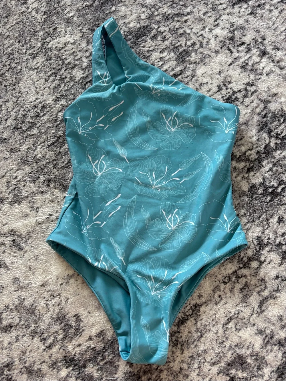 Kids Teal One-Shoulder Floral One-Piece Swimsuit